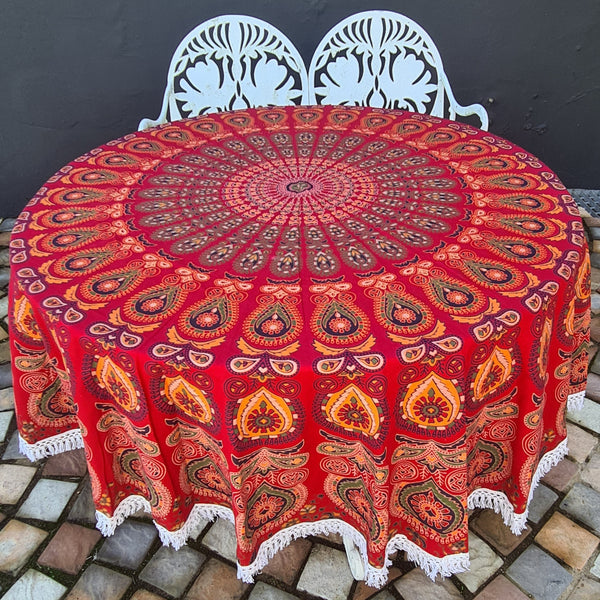 Red Blaze Mandala Roundie - Tassel Fringe