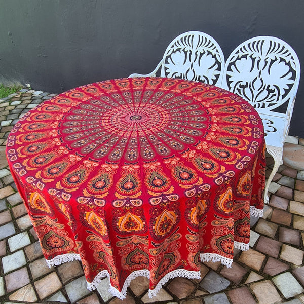 Red Blaze Mandala Roundie - Tassel Fringe