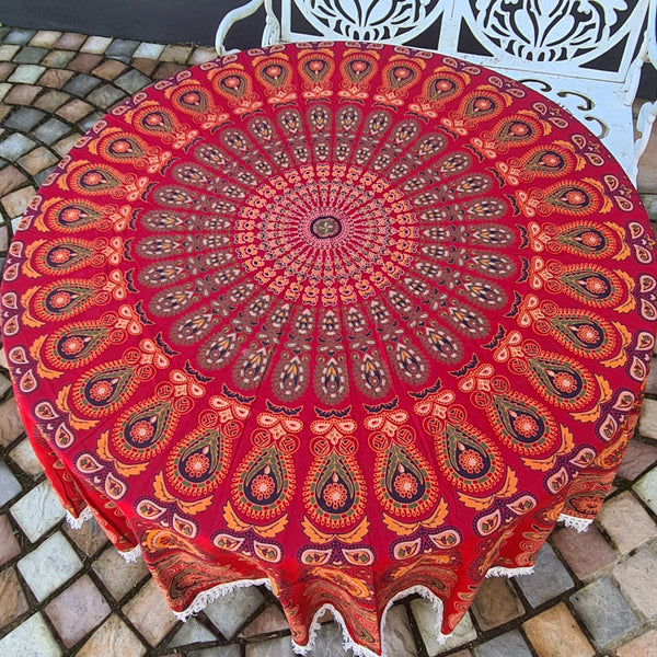 Red Blaze Mandala Roundie - Tassel Fringe