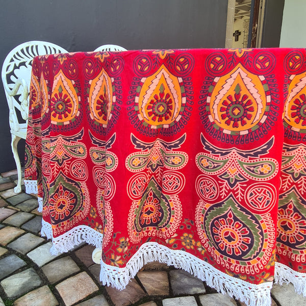 Red Blaze Mandala Roundie - Tassel Fringe