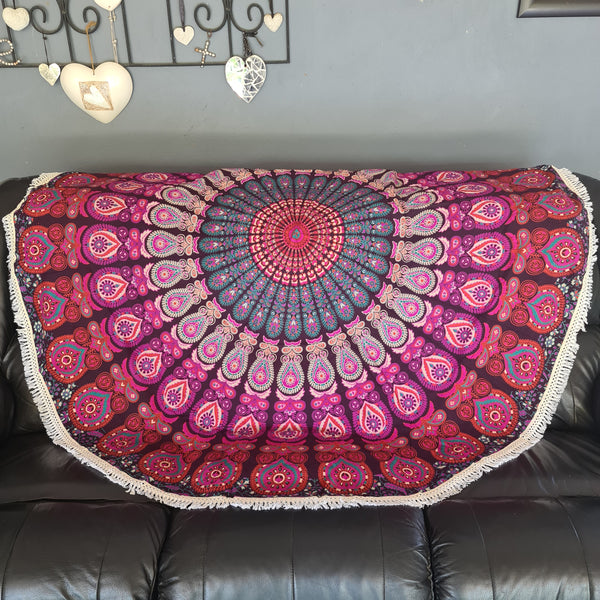 Plum Peacock Mandala Roundie - Tassel Fringe