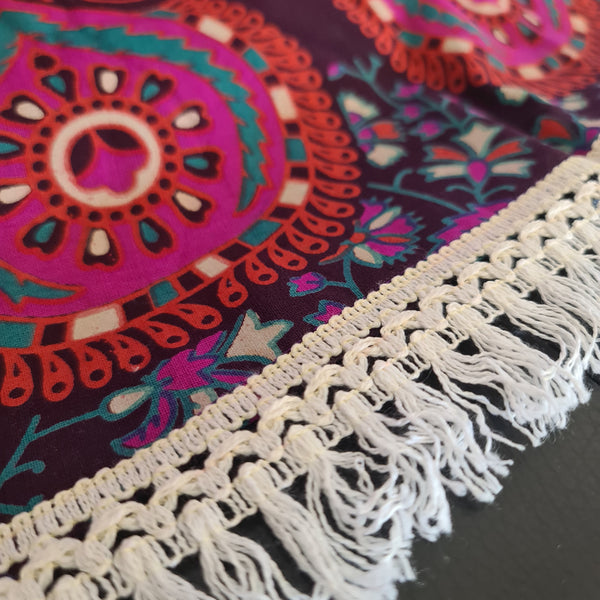 Plum Peacock Mandala Roundie - Tassel Fringe