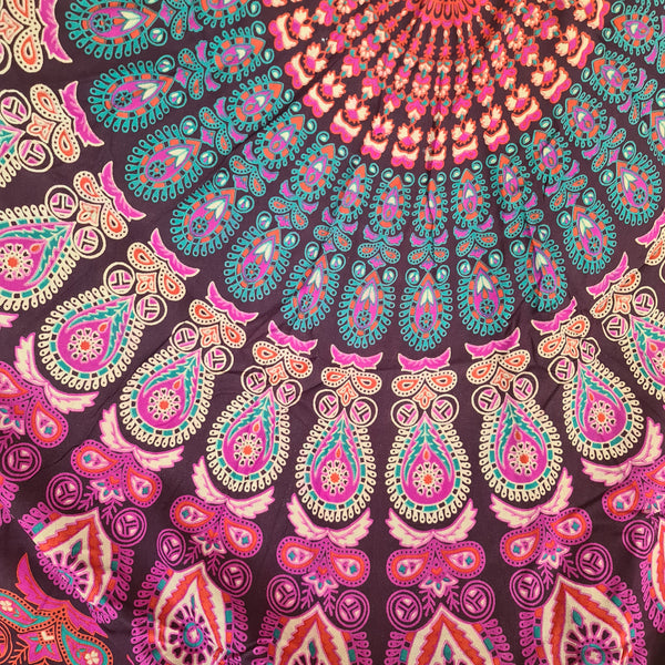 Plum Peacock Mandala Roundie - Tassel Fringe
