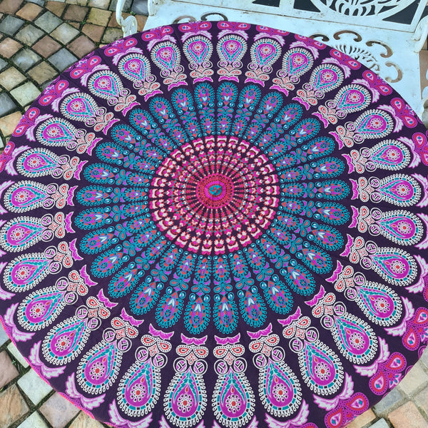 Plum Peacock Mandala Roundie - Tassel Fringe