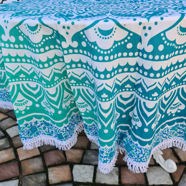 Ombre Green Mandala Roundie - Tassel Fringe