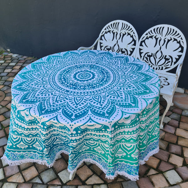 Ombre Green Mandala Roundie - Tassel Fringe