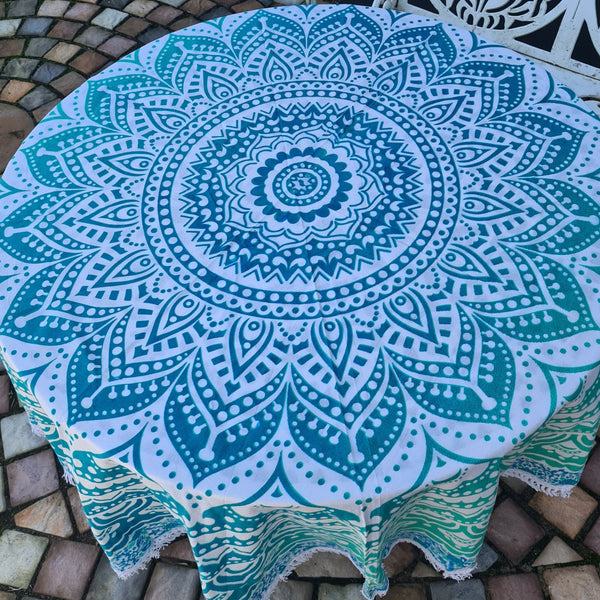 Ombre Green Mandala Roundie - Tassel Fringe