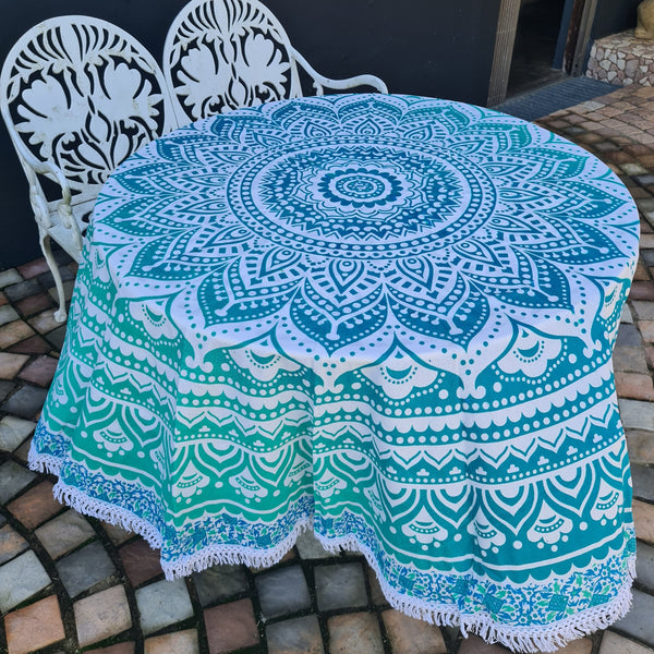 Ombre Green Mandala Roundie - Tassel Fringe
