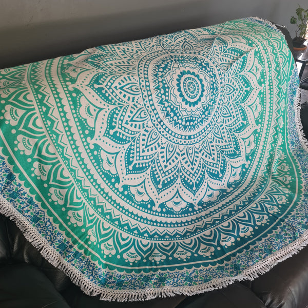 Ombre Green Mandala Roundie - Tassel Fringe