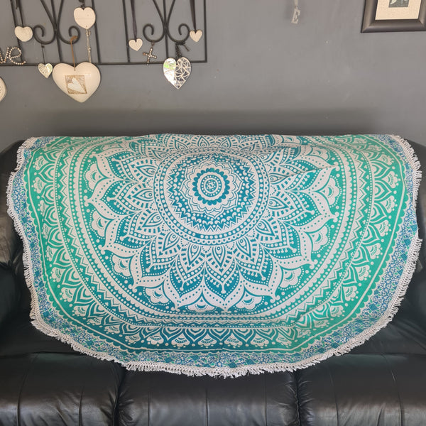 Ombre Green Mandala Roundie - Tassel Fringe