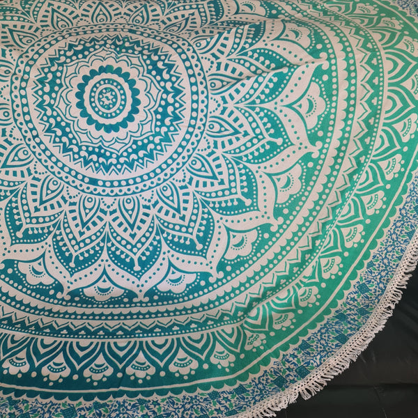 Ombre Green Mandala Roundie - Tassel Fringe