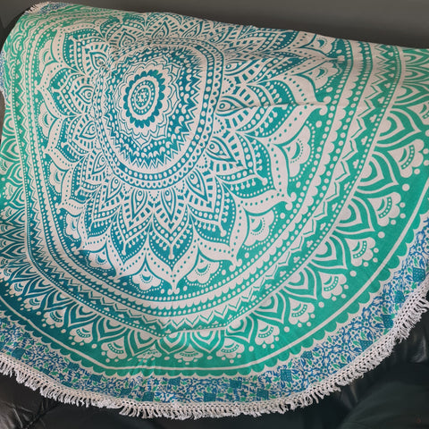 Ombre Green Mandala Roundie - Tassel Fringe