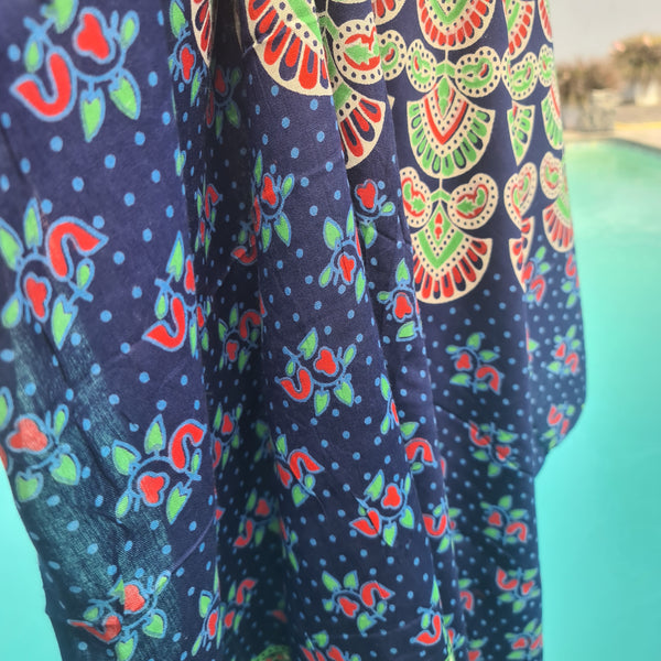 Blue Peacock Flower Rayon Sarong