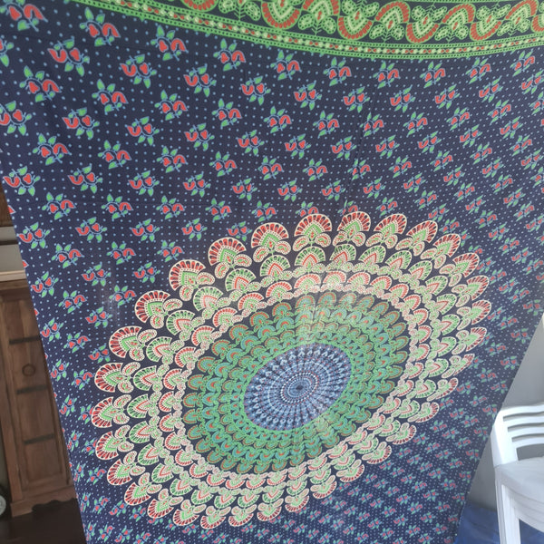 Blue Peacock Flower Rayon Sarong