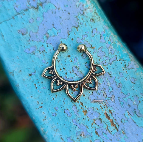 Tribal Brass Septum Ring - Clip On