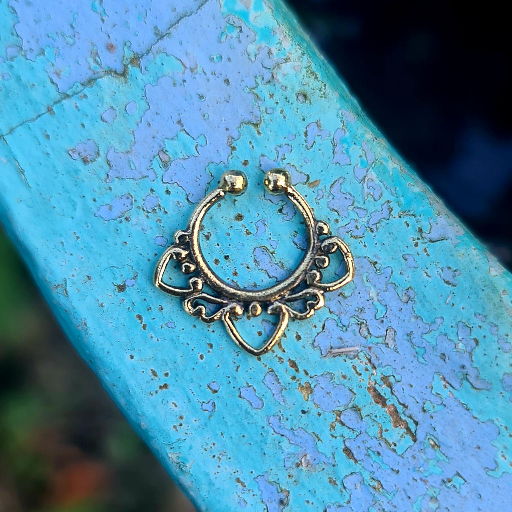 Ethnic Brass Septum Ring - Clip On