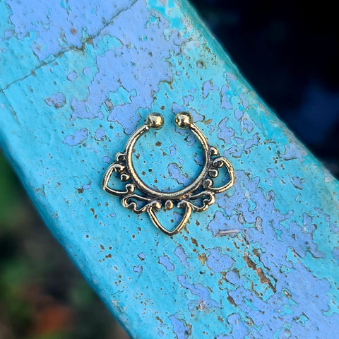 Ethnic Brass Septum Ring - Clip On
