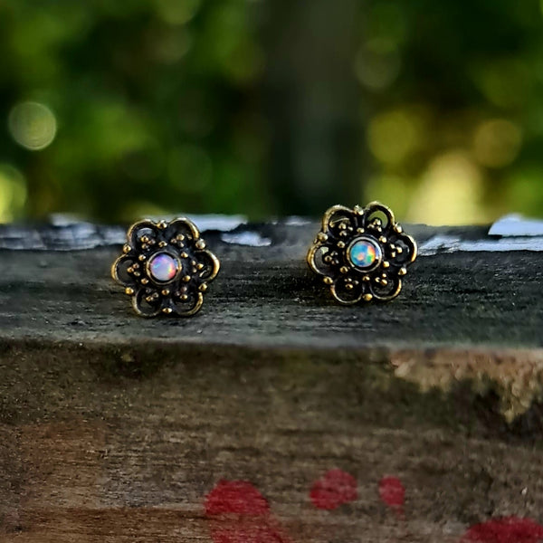 Flower Studs with opal stone