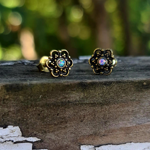 Flower Studs with opal stone