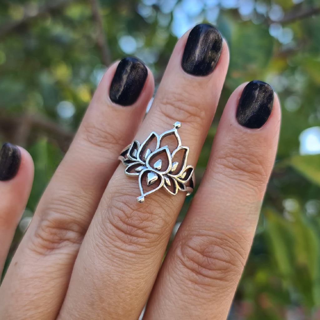 Sterling Silver Oxidized Lotus Ring