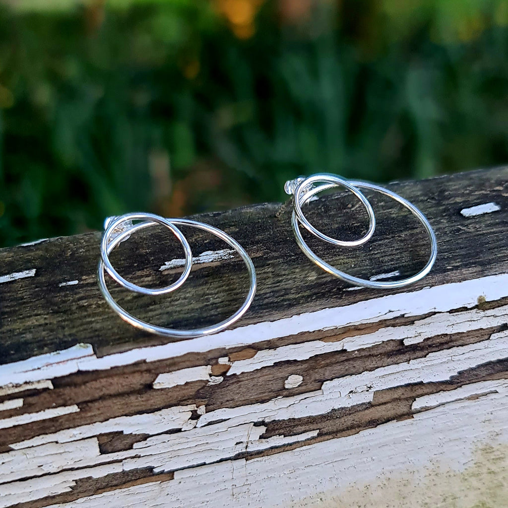 2 in 1 Open Circle Sterling Silver Jacket Stud Earrings