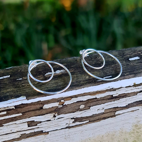 2 in 1 Open Circle Sterling Silver Jacket Stud Earrings