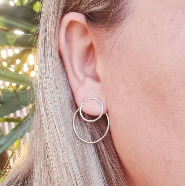 2 in 1 Open Circle Sterling Silver Jacket Stud Earrings