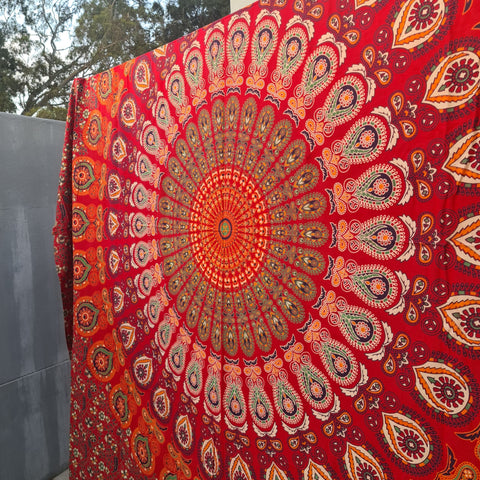 Red Blaze Queen Mandala Throw