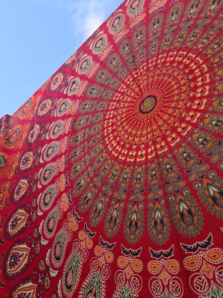 Red Blaze Queen Mandala Throw