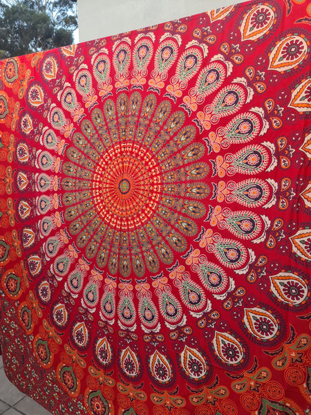 Red Blaze Queen Mandala Throw