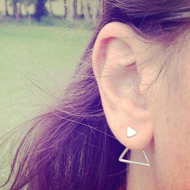 2 in 1 Triangle Sterling Silver Jacket Stud Earrings