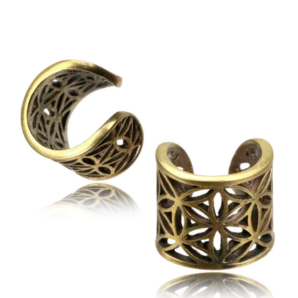 Flower Brass Ear Cuff / Dread Bead