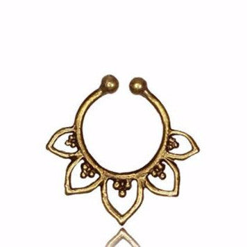 Tribal Brass Septum Ring - Clip On