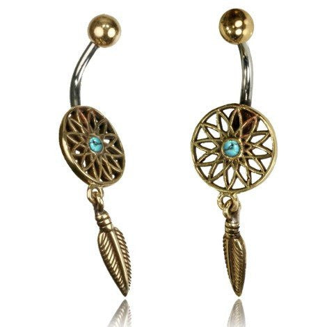 Turquoise & Brass Dream Catcher Bellyring