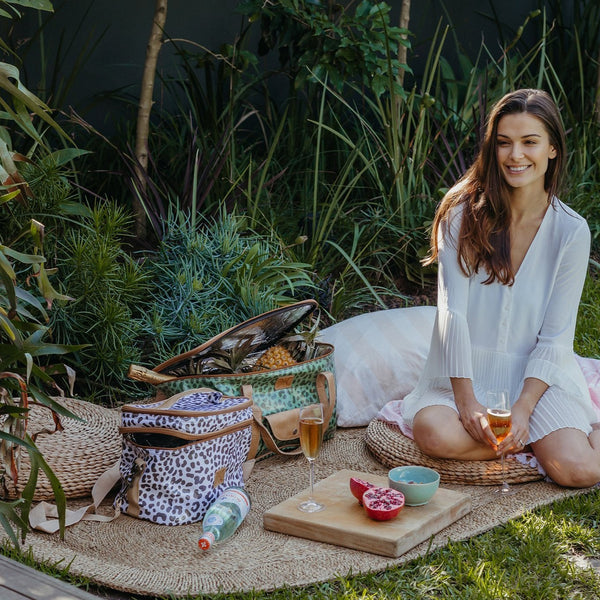 Caddy Cooler Laminated Fabric - Cheetah - White