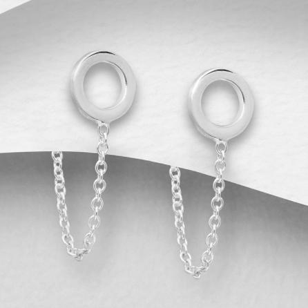 Open Circle/Chain Sterling Silver Jacket Earrings
