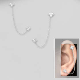 Sterling Silver Double Stud Earrings Decorated with Cubic Zirconia