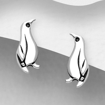 Sterling Silver Penguin Stud Earrings