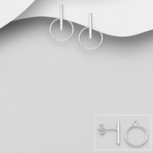 2 in 1 Bar and Circle Sterling Silver Jacket Stud Earrings