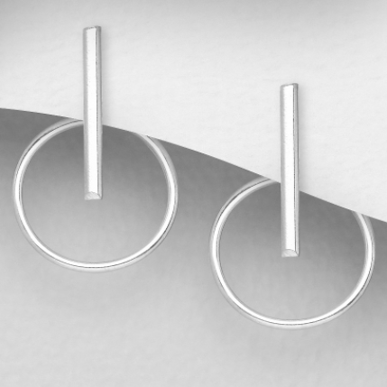 2 in 1 Bar and Circle Sterling Silver Jacket Stud Earrings