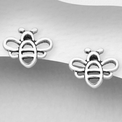 Sterling Silver Bee Stud Earrings - Style 1