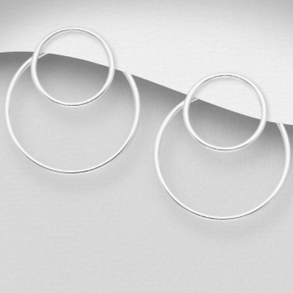 2 in 1 Open Circle Sterling Silver Jacket Stud Earrings