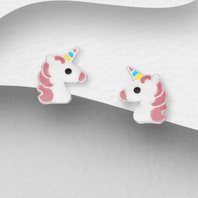 Unicorn - Sterling Silver Stud Earrings (Decorated with Enamel)