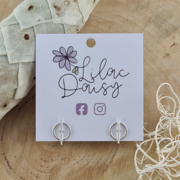 Sterling Silver Circle and Bar Stud Earrings