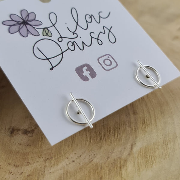 Sterling Silver Circle and Bar Stud Earrings