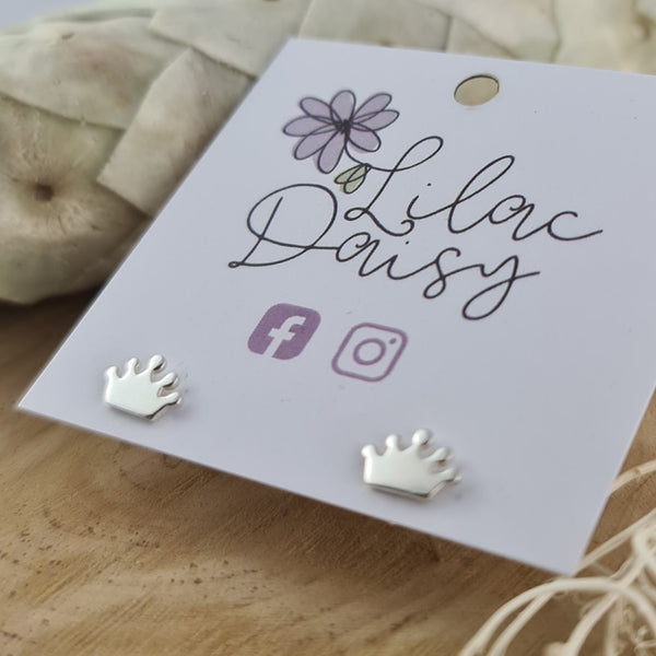 Sterling Silver Crown Stud Earrings
