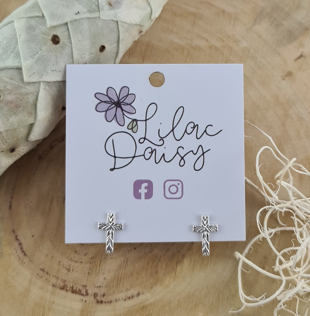 Textured Cross - Sterling Silver Stud Earrings