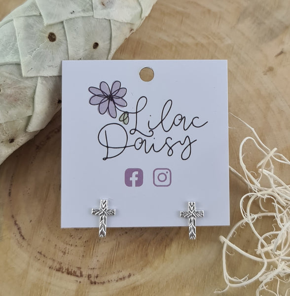 Textured Cross - Sterling Silver Stud Earrings