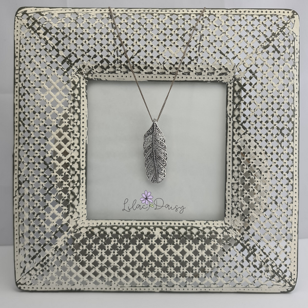 Oxidized Feather Sterling Silver Pendant