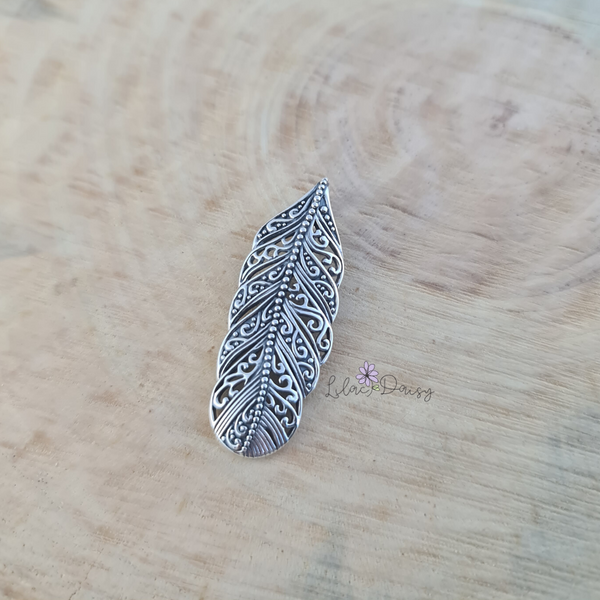 Oxidized Feather Sterling Silver Pendant